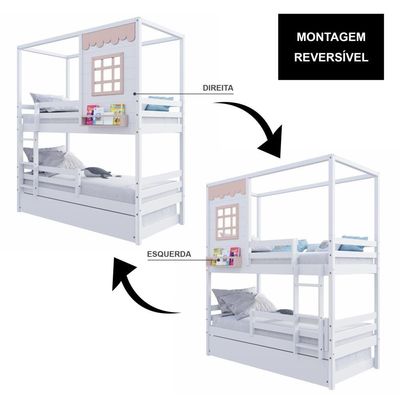 Treliche Casinha Reta Com Grade Removível Madeira Maciça Branco/ Rosa Housin