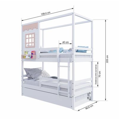 Treliche Casinha Reta Com Grade Removível Madeira Maciça Branco/ Rosa Housin