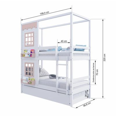 Treliche Casinha Reta Com 02 Janelas Madeira Maciça Branco/ Rosa Housin