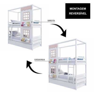 Treliche Casinha Reta Com 02 Janelas Madeira Maciça Branco/ Rosa Housin