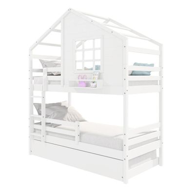 Treliche Casinha Com Janela E Grade De Proteção Madeira Maciça Branco Housin