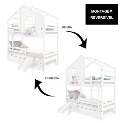 Treliche Casinha Com Janela Com Escada/escorregador E Grade De Proteção Madeira Maciça Branco Housin