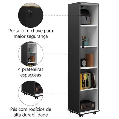 Armário Multiuso Lavanderia Com Chave E Rodízios 1 Porta Lune Preto J&a Preto