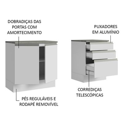 Armário Gabinete Para Banheiro 140cm 2 Portas 3 Gavetas Branco Madesa Branco