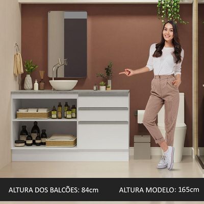 Armário Gabinete Para Banheiro 140cm 2 Portas 3 Gavetas Branco Madesa Branco
