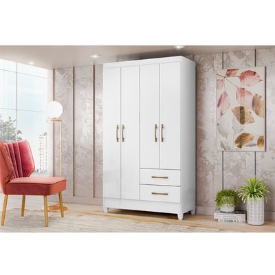 Guarda Roupa Roupeiro Chile 4 Portas 2 Gavetas Moval Branco