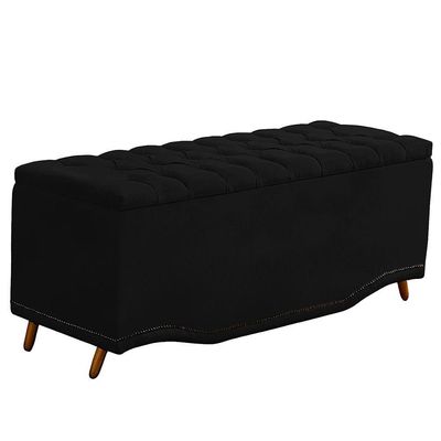 Calçadeira Baú Casal Estofada Maitê Veludo Cor Preto
