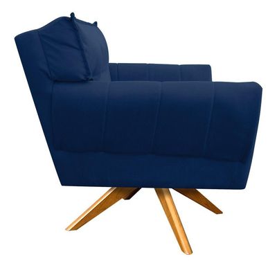 Poltrona Giratória Anitta Suede Base Madeira Azul Marinho