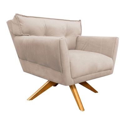 Poltrona Giratória Anitta Suede Base Madeira Bege