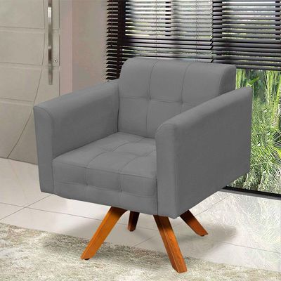 Poltrona Giratória Elisa Suede Grafite Base Madeira D´rossi