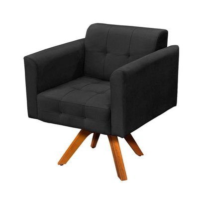 Poltrona Giratória Elisa Suede Preto Base Madeira D´rossi