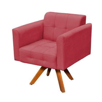 Poltrona Giratória Elisa Suede Rose Base Madeira D´rossi