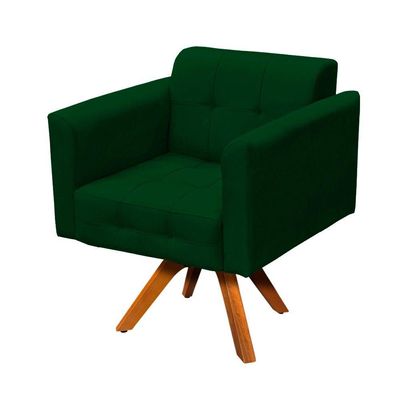 Poltrona Giratória Elisa Suede Verde Base Madeira