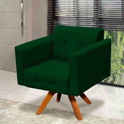 Poltrona Giratória Elisa Suede Verde Base Madeira