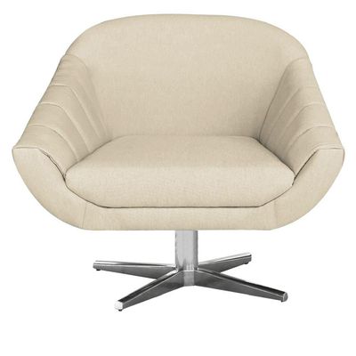 Poltrona Giratória Giovana Linho Areia Base Cromada