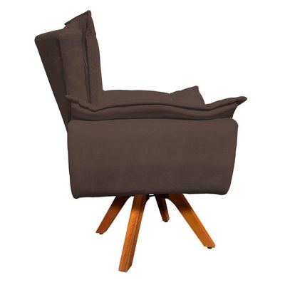 Poltrona Giratória Opala Suede Marrom Base Madeira
