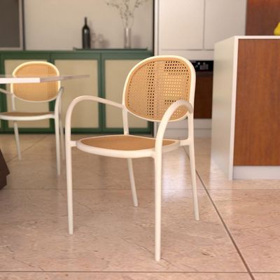 Cadeira De Jantar Roma Com Braço Para Sala E Cozinha - Bege