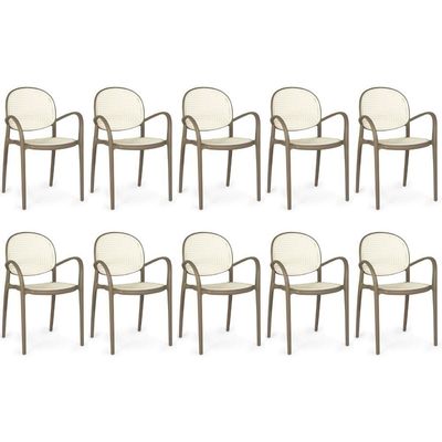 Kit 10 Cadeiras De Jantar Roma Com Braço Para Sala E Cozinha - Branco/cinza Escuro
