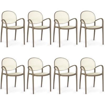 Kit 8 Cadeiras De Jantar Roma Com Braço Para Sala E Cozinha - Branco/cinza Escuro