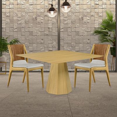 Kit 4 Cadeiras Decorativas Sala de Jantar Madeira Maciça Bruyne PU/Linho Marrom/Bege  - Gran Belo