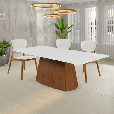 Kit 4 Cadeiras Decorativas Sala de Jantar Madeira Maciça Lang Linho Off White/Mel - Gran Belo