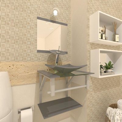 Gabinete de Vidro 40cm AC com Cuba Quadrada Prata