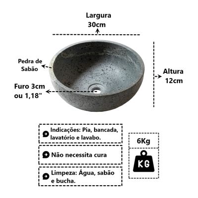 Cuba Bojo Pedra de Sabão Pia Bancada Lavabo Lavatório 35cm
