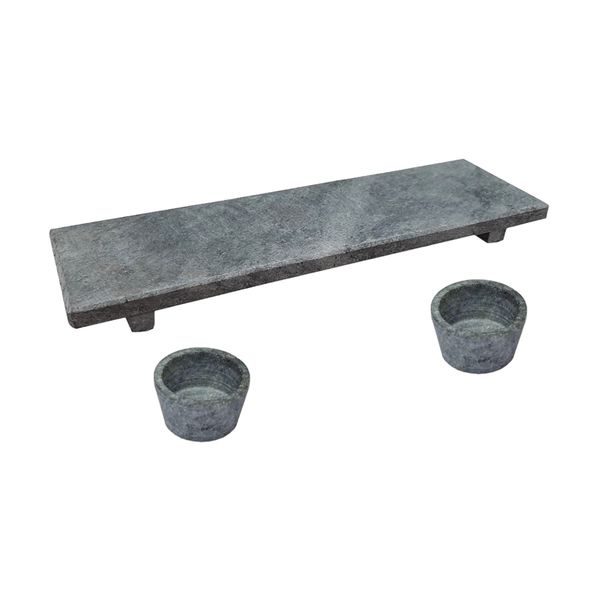 Kit Tabua Gourmet 30x10cm e 2 Molheiras 80ml em Pedra Sabão