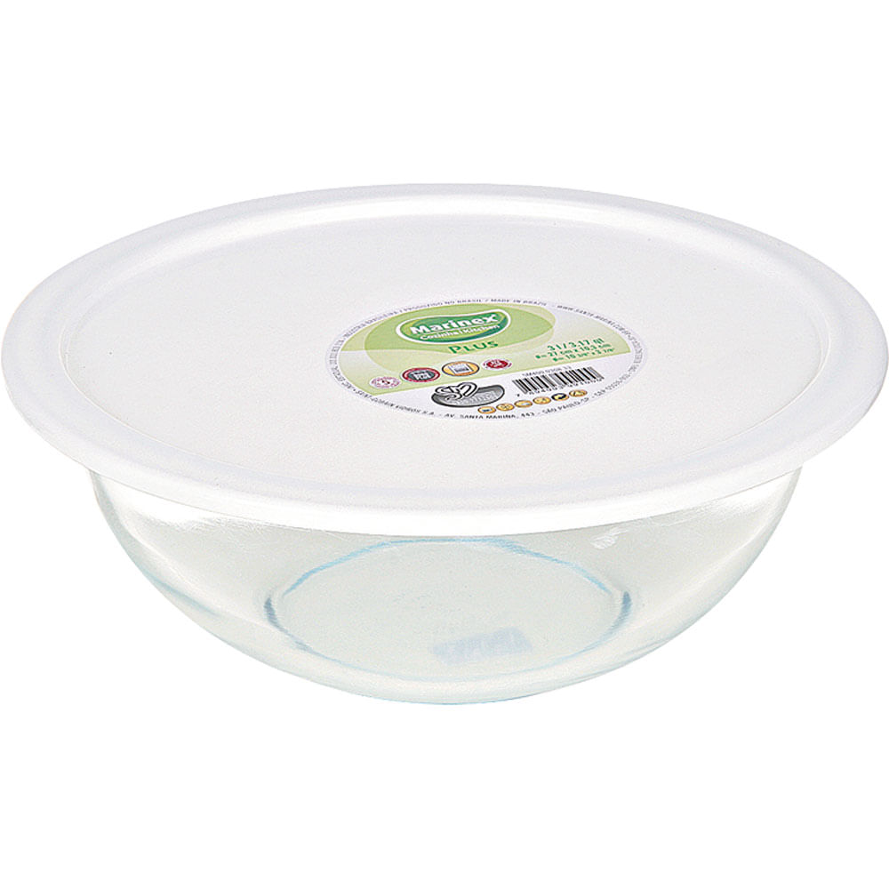 Tigela De Vidro 3l Com Tampa Plus 3083 Marinex Sortida Casa E Video