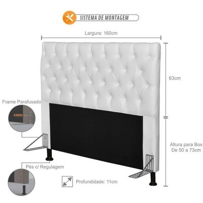 Cabeceira Casal Queen 160Cm Cristal Corino Branco Js Móveis