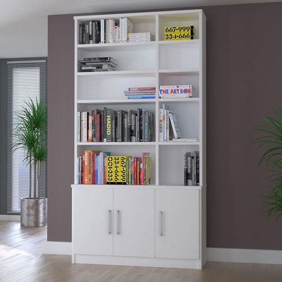 Estante Livreiro 3 Portas 5 Prateleiras Com Nichos Branco