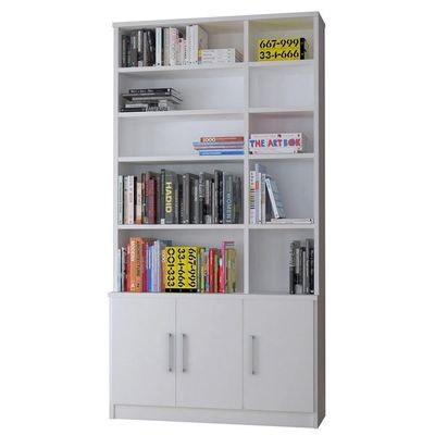 Estante Livreiro 3 Portas 5 Prateleiras Com Nichos Branco