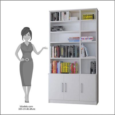 Estante Livreiro 3 Portas 5 Prateleiras Com Nichos Branco