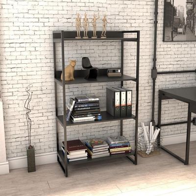 3 Estantes Livreiro Prisma 80Cm 4 Prateleiras Preto Onix