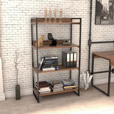 3 Estantes Livreiro 80Cm 4 Prateleiras C08 Nogal Mpozenato