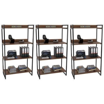 3 Estantes Livreiro 80Cm 4 Prateleiras C08 Nogal Mpozenato