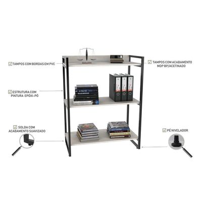 3 Estantes Livreiro 80Cm 3 Prateleiras C08 Snow Mpozenato