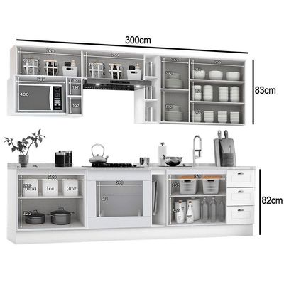 Cozinha Completa Americana 13 Peças (5 Armários + 4 Balcões + 4 Complementos) C5P41 Branco - Henn
