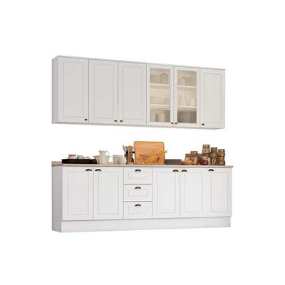 Cozinha Completa Americana 9 Peças (3 Armários + 3 Balcões + 3 Complementos) C5P37 Branco - Henn