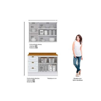 Cozinha Completa Americana 3 Peças (1 Aéreo + 1 Balcão + 1 Complemento) CZ126 Branco - Henn