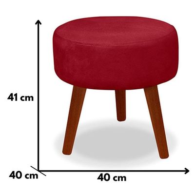 Puff Redondo Decorativo Danny Vermelho Pés Palito
