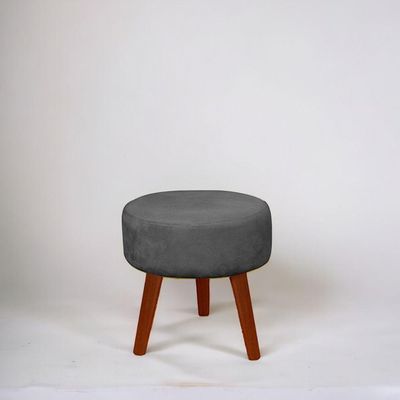 Puff Redondo Decorativo Danny Cinza Escuro Pés Palito