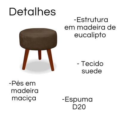 Puff Redondo Decorativo Danny Marrom Pés Palito