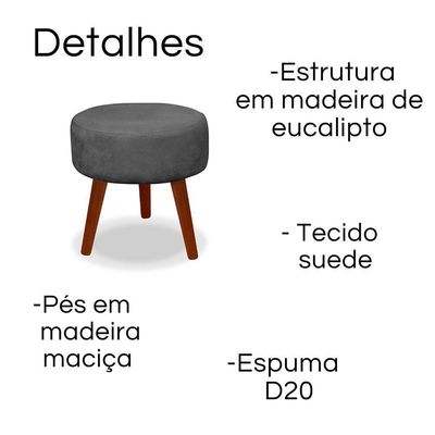 Puff Redondo Decorativo Danny Cinza Escuro Pés Palito