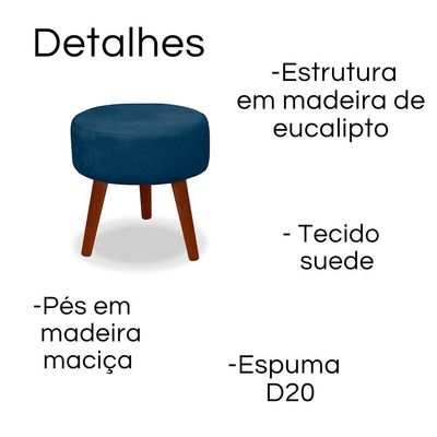 Puff Redondo Decorativo Danny Azul Marinho Pés Palito