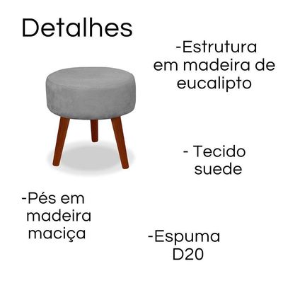 Puff Redondo Decorativo Danny Cinza Pés Palito