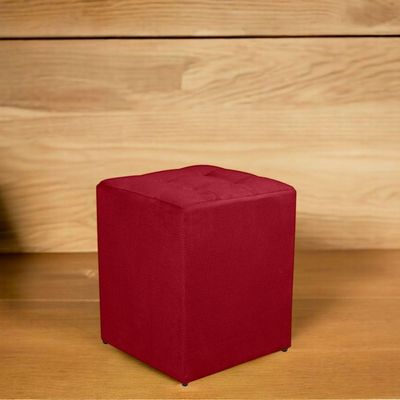 Puff Quadrado Decorativo Suede Vermelho