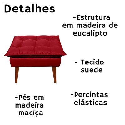 Puff Decorativo Opala Vermelho Pés Palito