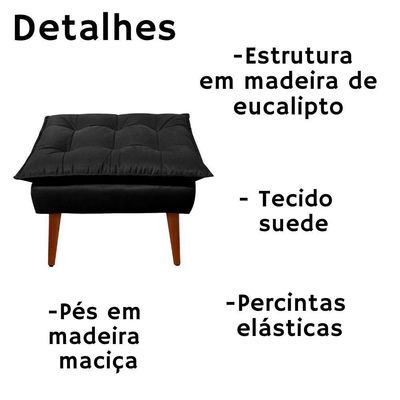 Puff Decorativo Opala Preto Pés Palito