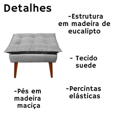 Puff Decorativo Opala Cinza Pés Palito